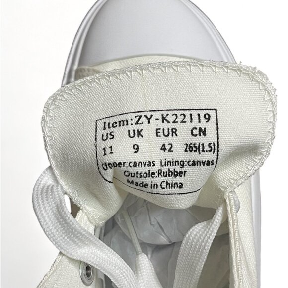 Women's white canvas low top sneakers with thick sole and rubber toe cap, New - Picture 8 of 12